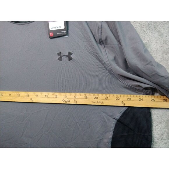 Under Armour Shirt Mens 2XL Gray Fitted Heat Gear Short Sleeve Crew Neck - Picture 4 of 7